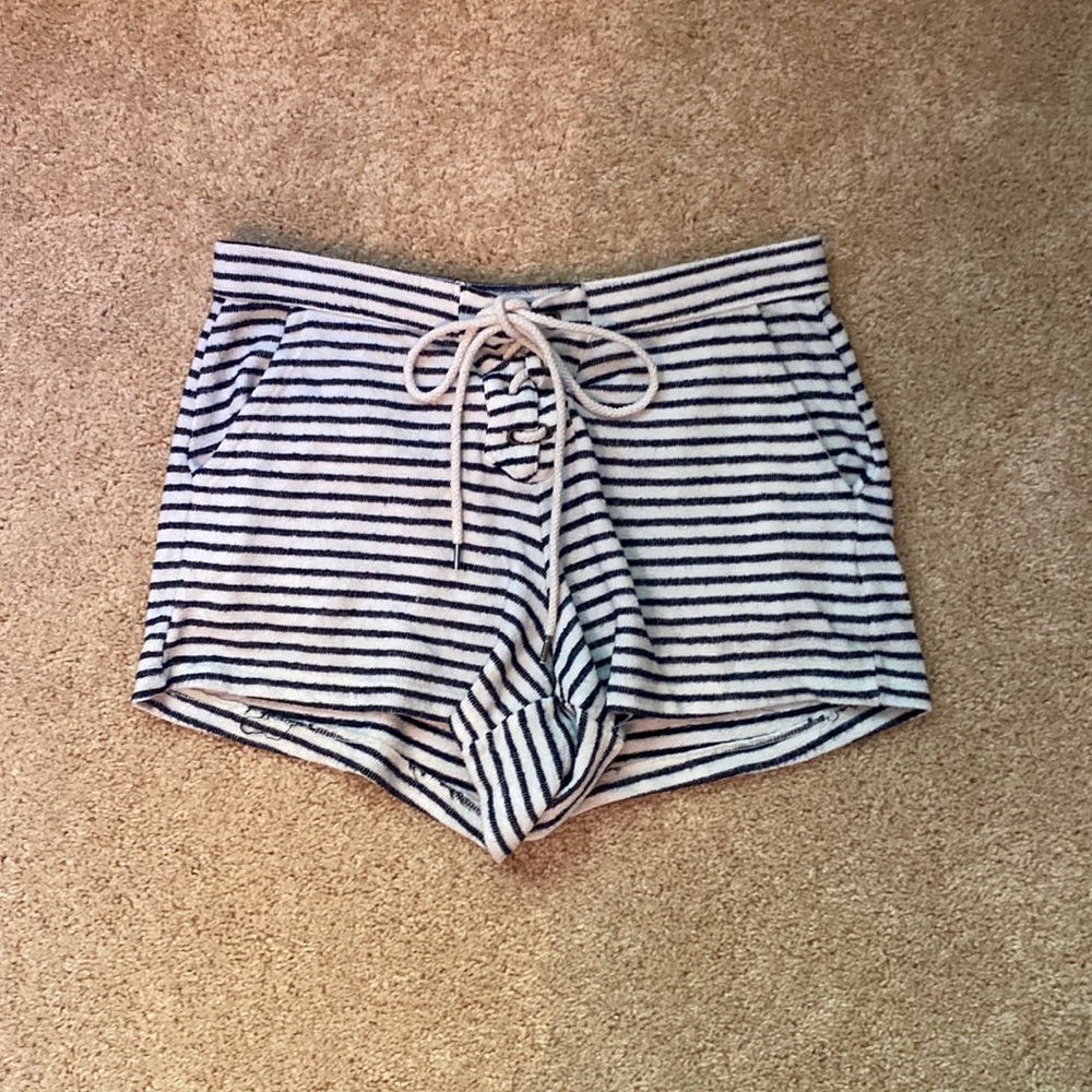 Aerie, size XS, blue/white striped sweat shorts
